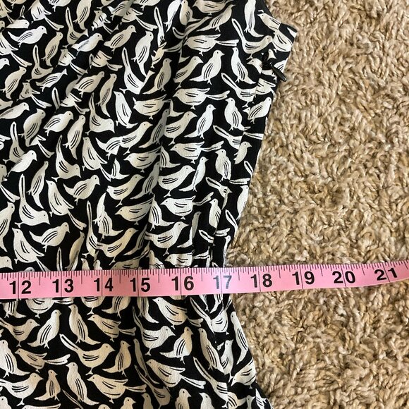Kate Spade ♠️ Bird Print Sleeveless Draped Neck Midi Dress, Black/White, Size 14 - Picture 8 of 11